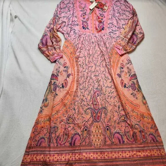 New S Farm Rio x Anthropologie long-sleeve pink floral printed maxi dress - Picture 5 of 12
